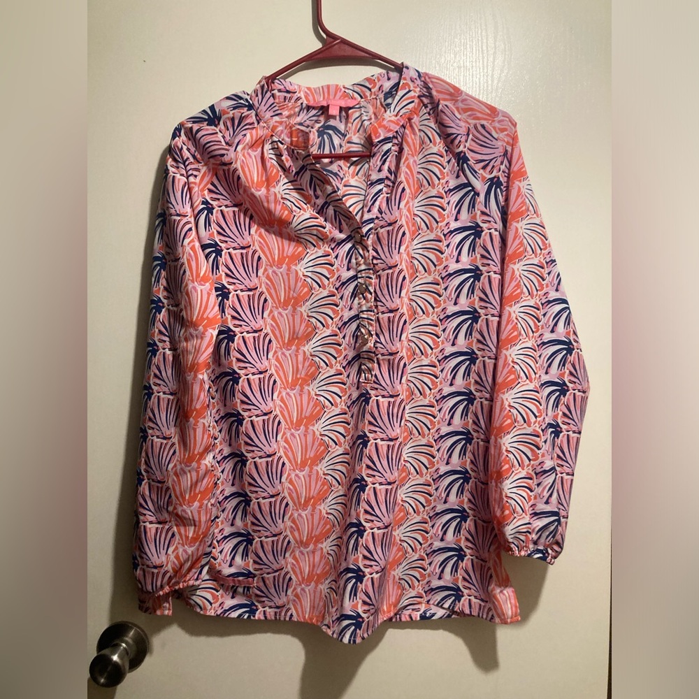 Simply Southern Coral and Navy Patterned Blouse